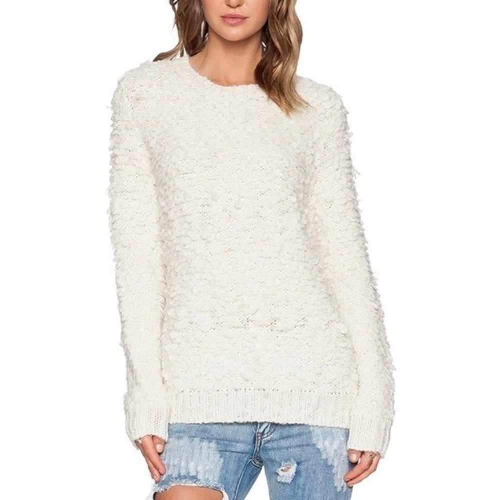JENNI KAYNE Loop Sweater Women Small Alpaca Blend Cream Boucle Crew Knit